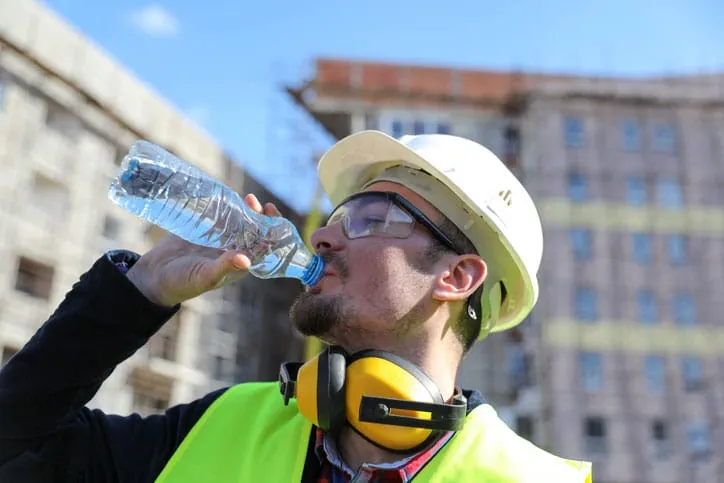 Construction Worker Drinking Water From Bottle