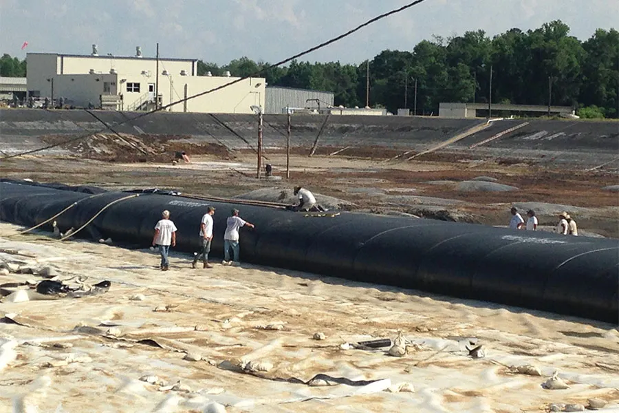 Large Water Inflated Cofferdam Used For Construction Project